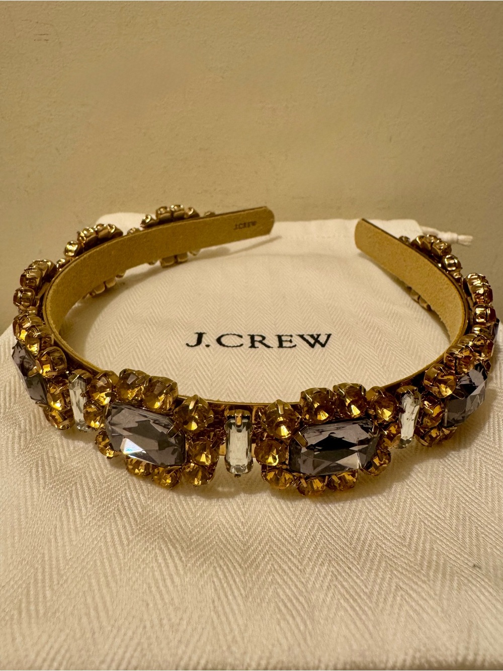 J. Crew Archival 2019 Crystal Stone Statement Headband with Dust Bag EUC Rare